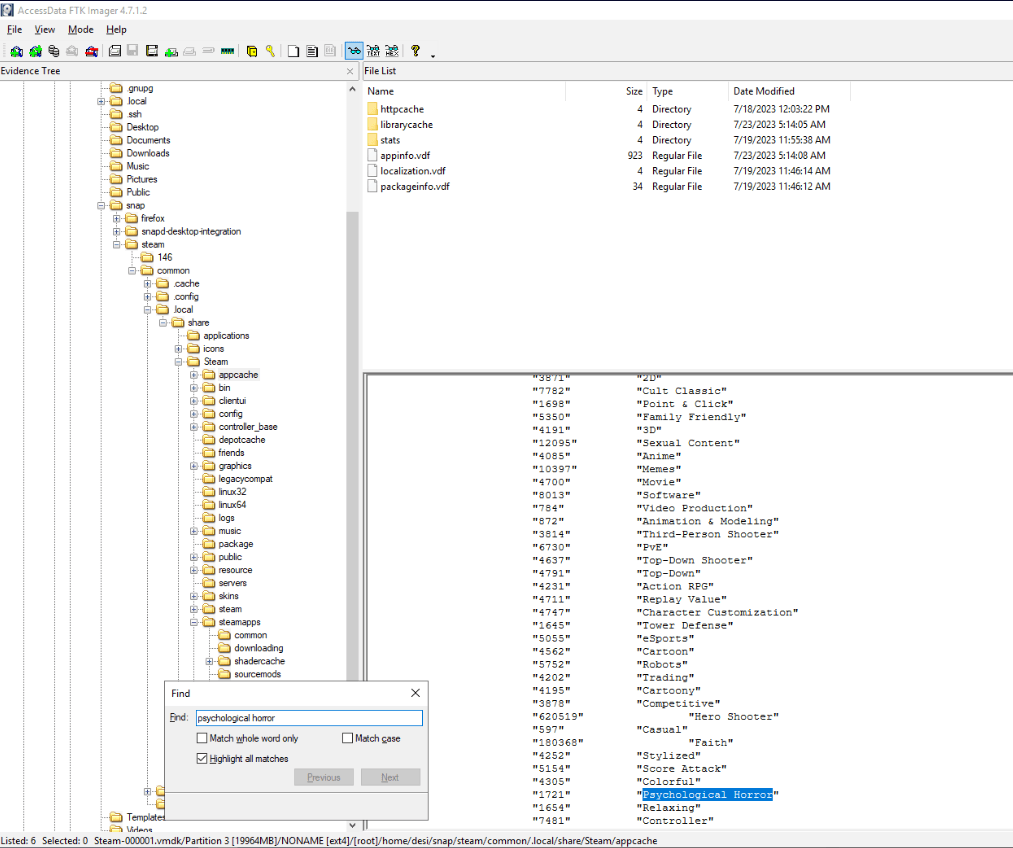 The Psychological Horror search hit in the localization file