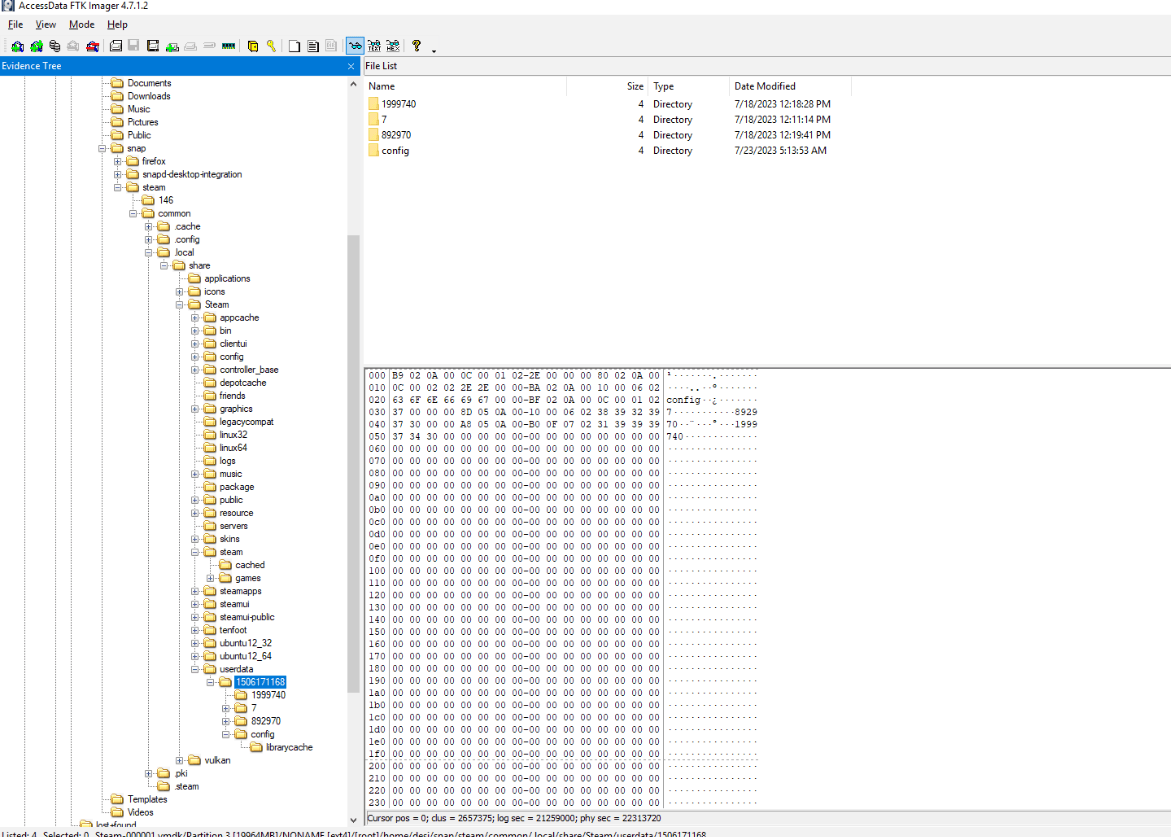 The userdata directory and the four per-game folders with achievement data