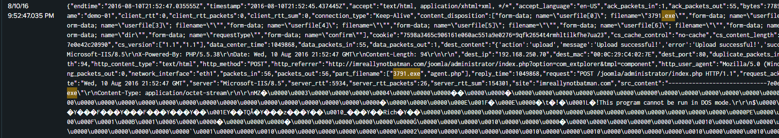 POST event with multipart/form-data, part_filename_or 3791.exe, uploaded to /joomla/administrator/index.php