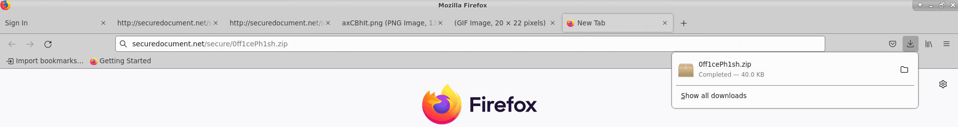 Downloading 0ff1cePh1sh.zip from the lab browser