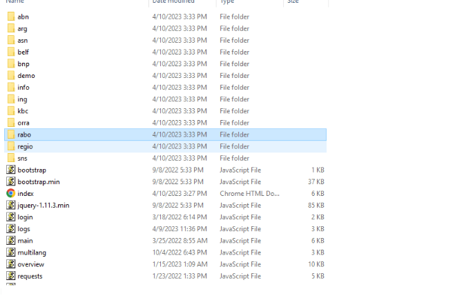 File Explorer, the rabo and regio folders selected