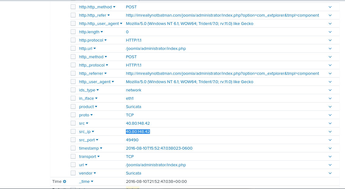 The src_ip field of the upload event