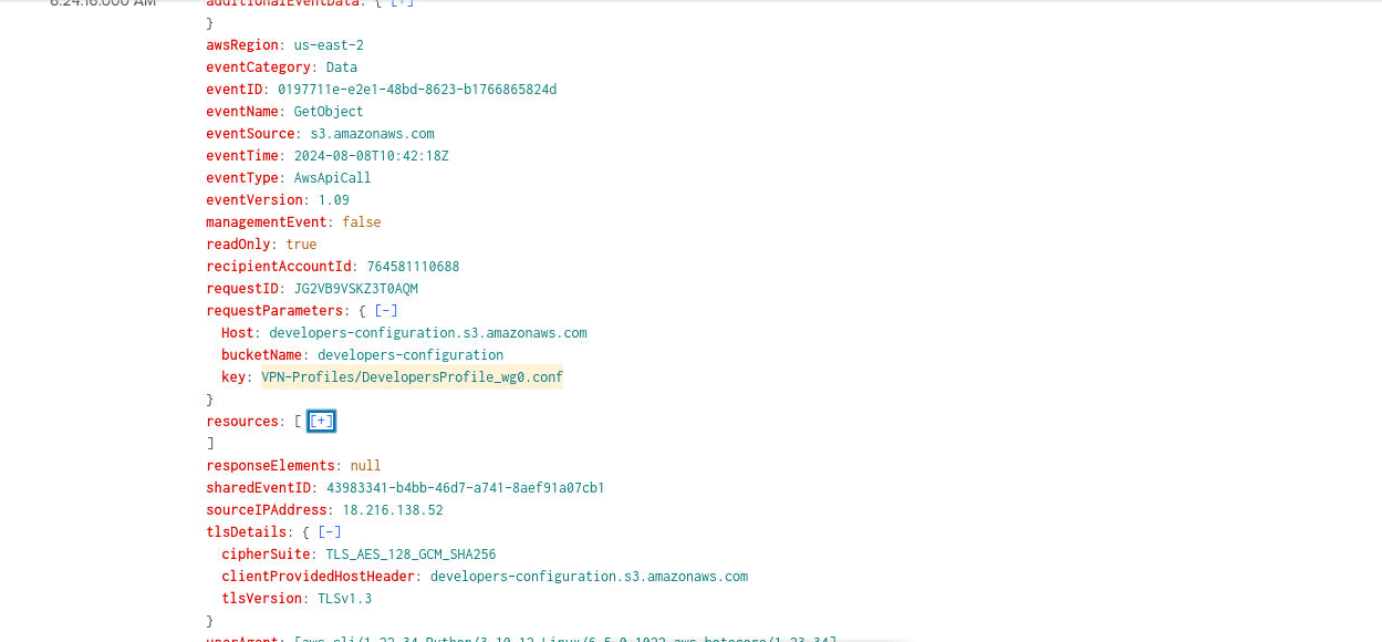 GetObject requests from the attacker IP in detail
