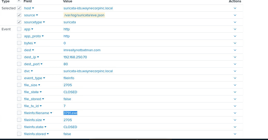 The eve.json event with the upload timestamp