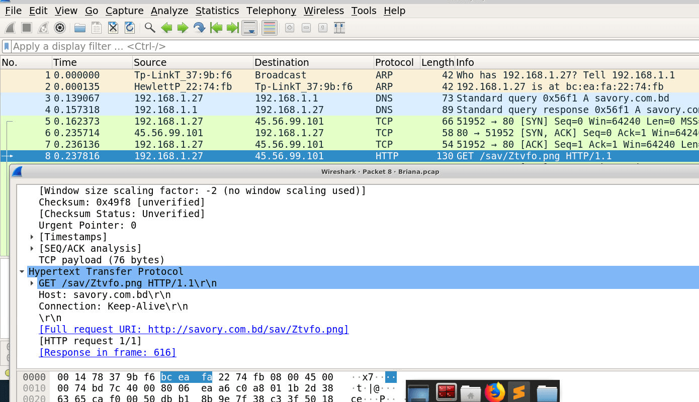 First HTTP request in Briana.pcap: GET /sav/Ztvfo.png from savory.com.bd