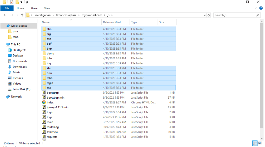 File Explorer, the ten harvester folders selected