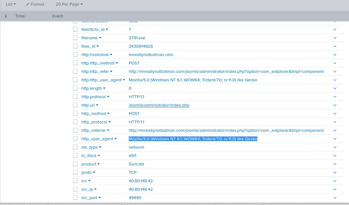 The user-agent field of the same Suricata event
