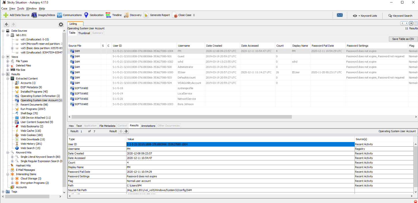 Operating System Account Info with the user's SID