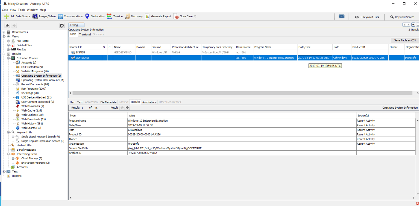 The SOFTWARE row's Date/Time column in the OS information view