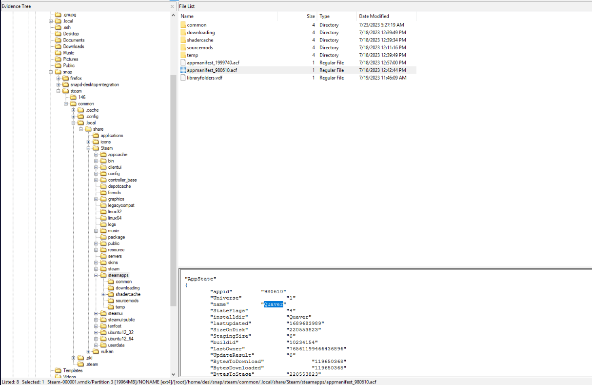 The detail pane mapping the app IDs to their game names