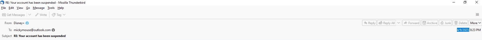 Thunderbird, the email received 4/9/2023