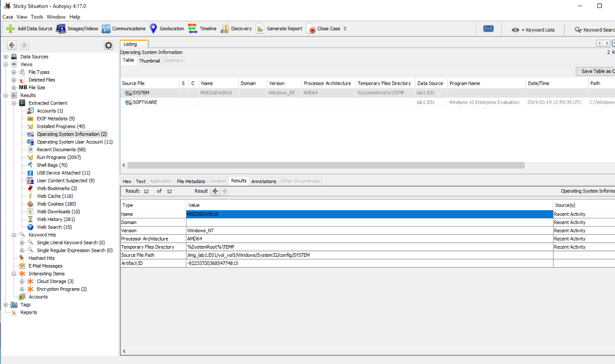 Operating System Information section showing the computer name