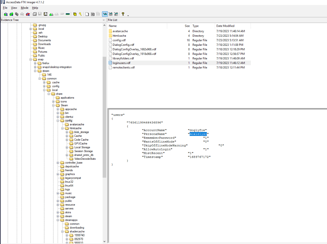 loginusers.vdf again, this time for the persona name