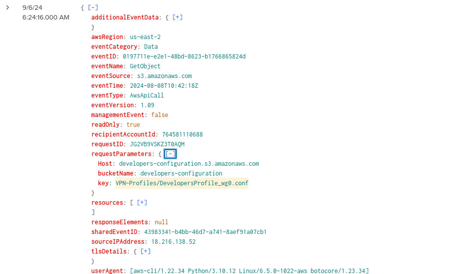The WireGuard VPN config file in the GetObject results