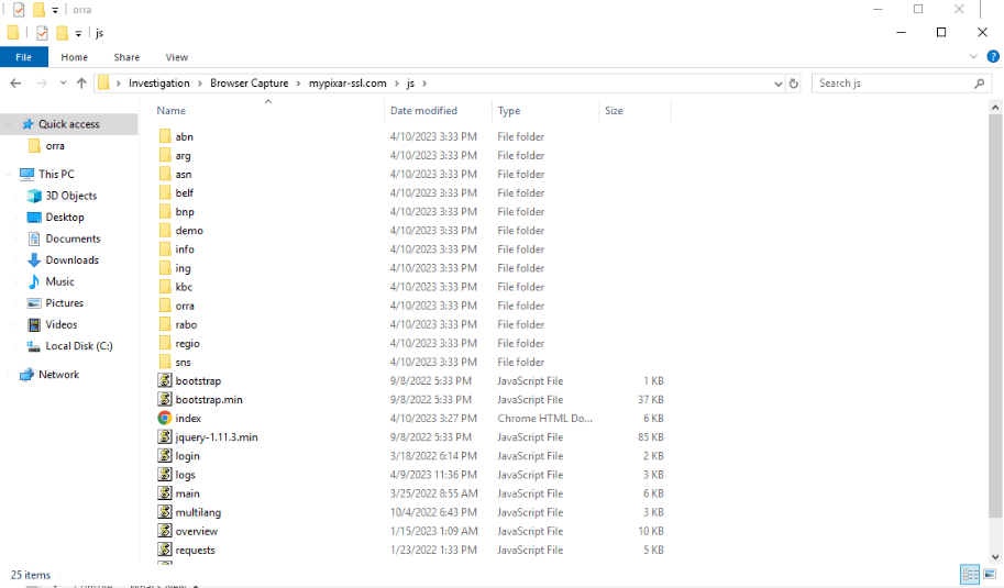 The browser capture folder in File Explorer