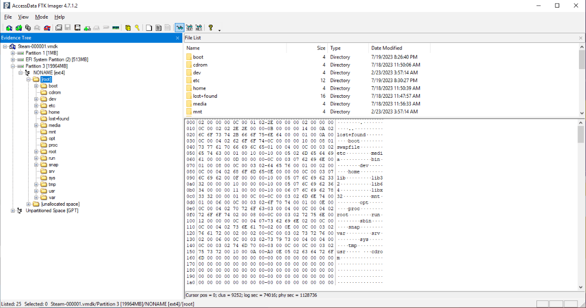 The reconstructed disk mounted in FTK Imager, ready to navigate