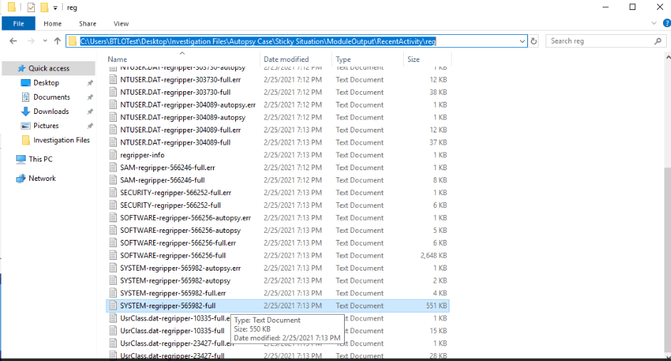 The reg folder inside the RecentActivity module output